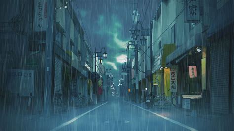 The Rainy Town Of Japan Bg Satoshi Ueda Scenery Background Anime