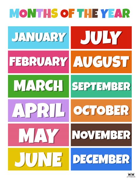 Months Of The Year Printable