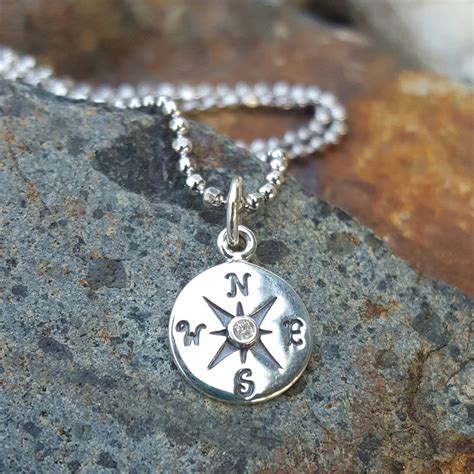 Diamond Compass Necklace Sterling Silver Compass Rose Etsy