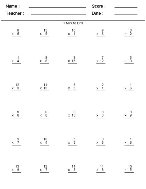 Multiplication Worksheet Grade 3 Printable