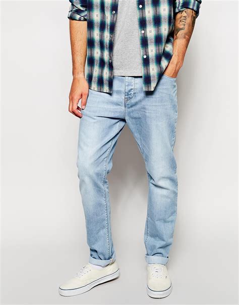 Asos Slim Tapered Jeans In Light Wash In Blue For Men Lyst