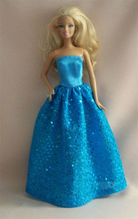 Handmade Barbie Clothes Aqua Satin With Sparkles Barbie Gown Princess