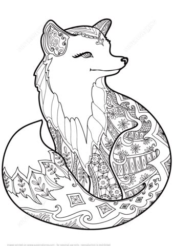 Fox in the image of a lady. Zentangle Fox coloring page | Free Printable Coloring Pages