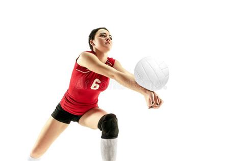 Female Professional Volleyball Player Isolated On White Stock Image