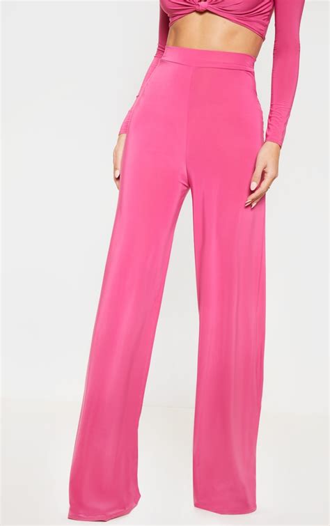 Hot Pink Slinky Palazzo Trousers Trousers Prettylittlething Uae