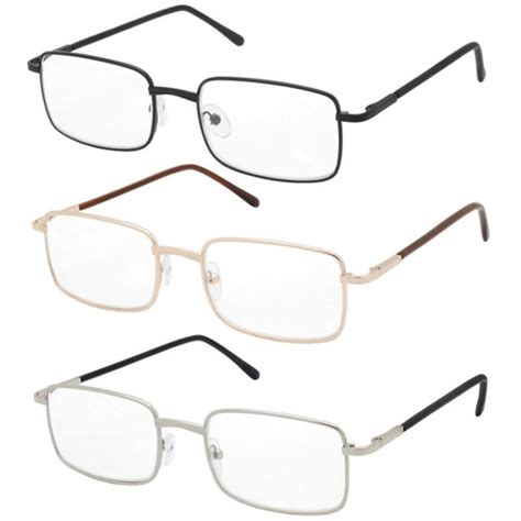 v w e rectangular metal reading glasses 3 pairs spring hinge lightweight unisex readers 1 00