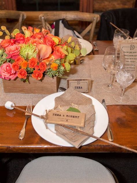 Rustic Table Setting With Burlap And Pink Flowers Rustic Table