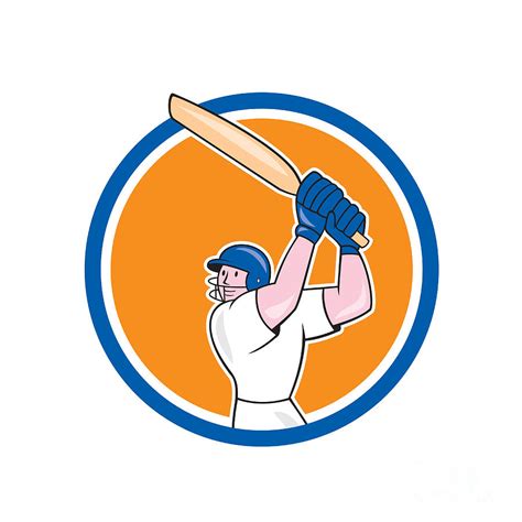 Cricket Player Batsman Batting Circle Cartoon Digital Art By Aloysius