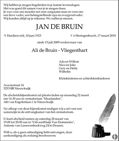 Jan De Bruin 17 03 2010 Overlijdensbericht En Condoleances Mensenlinq Nl