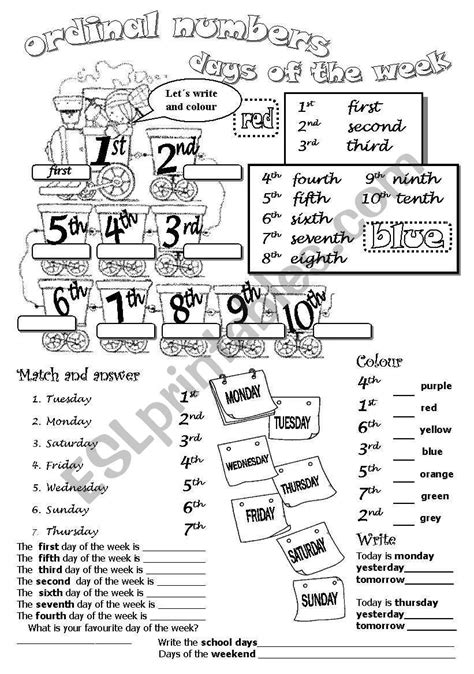 Ordinal Numbers And Days Of The Week Esl Worksheet By Be67 Grade