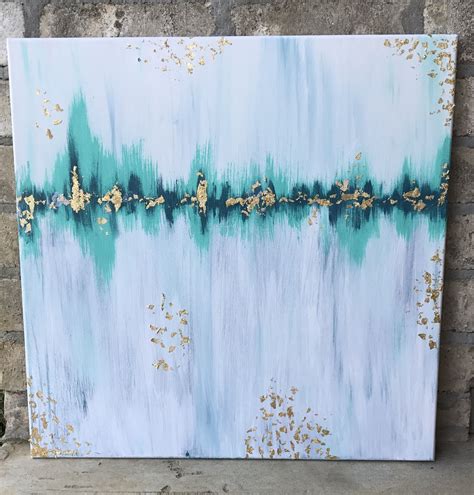 Abstract Painting Turquoise White Gold By Emily Cohea Abstract