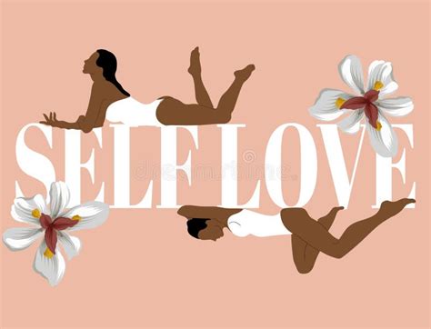 self love vector hand drawn illustration of lying woman in swimsuit with flowers stock vector