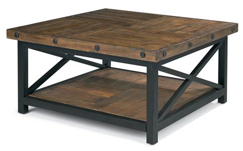 flexsteel wynwood collection carpenter square cocktail table with metal base and wood plank top