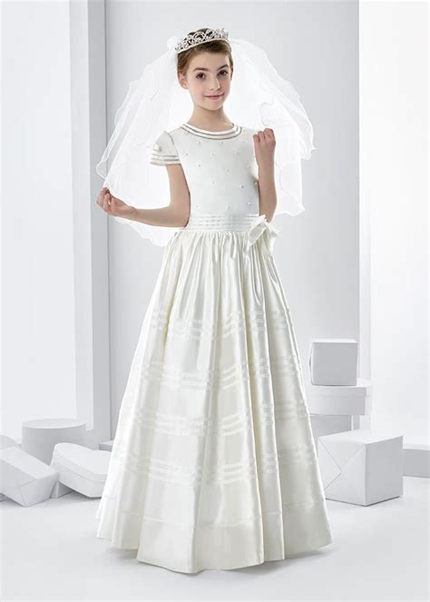 Ball Gown Short Sleeve Bows Floor Length Satin Communion Dress With