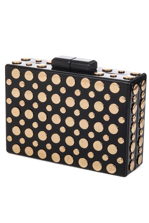 Black Circle Studded Box Clutch Bag Clutches