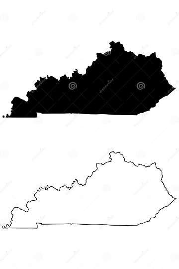 Kentucky Ky State Maps Black Silhouette And Outline Isolated On A