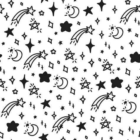 Premium Vector Seamless Pattern With Black Stars And Moons