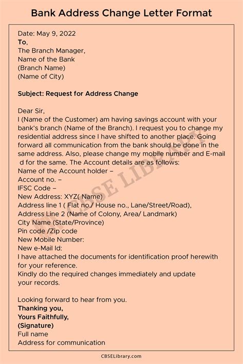 Bank Address Change Letter Format And Samples How To Write Letter To