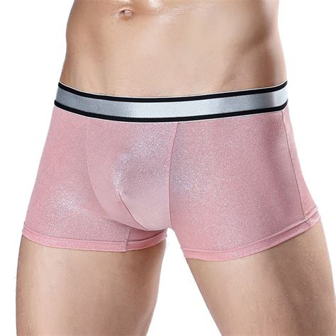 Helisopus Men Sexy Ice Silk Boxer U Convex Pouch Panties Breathable Underwear Male Seamless