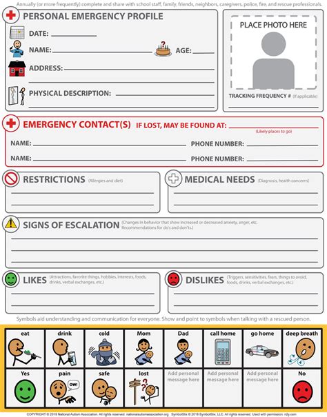 Personal Emergency Profile Sheet National Autism Association