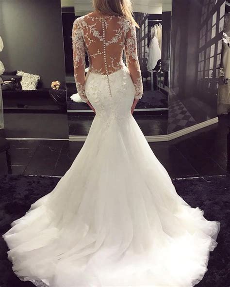 Siaoryne Wd023 Long Sleeves Sexy See Through Wedding Dress Mermaid Bri