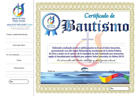 Modelo De Certificado De Bautismo Evangelico Iglesia Mar Abierto