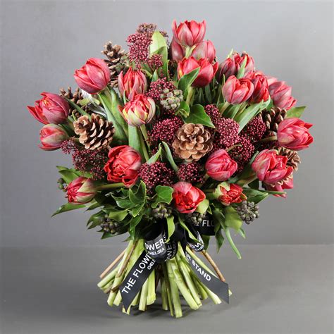 Red Tulip Christmas Bouquet Festive Flowers London Same Day
