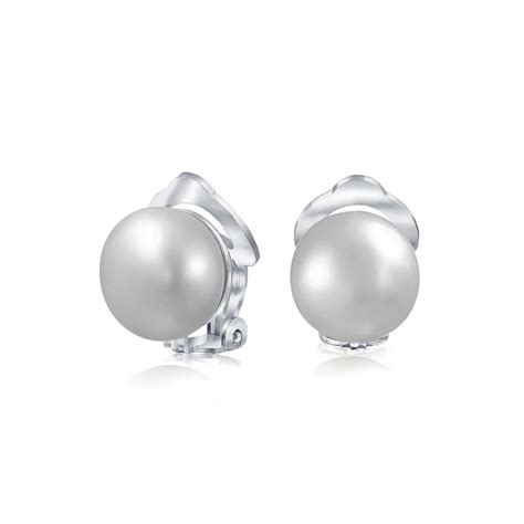 Light Grey Freshwater Cultured Pearl Clip On Ball Stud Earrings For