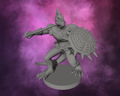 3d Printed Miniature Lizardfolk Fighter With Scimitar And Shield