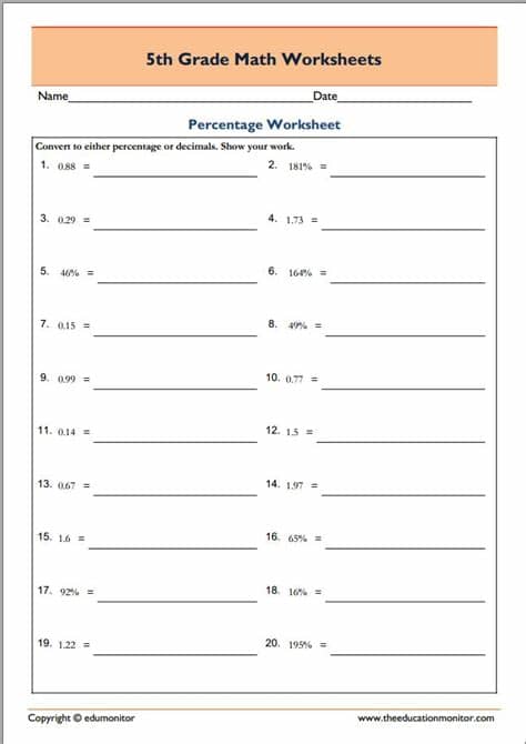 Free Printable Worksheets for 5th Grade