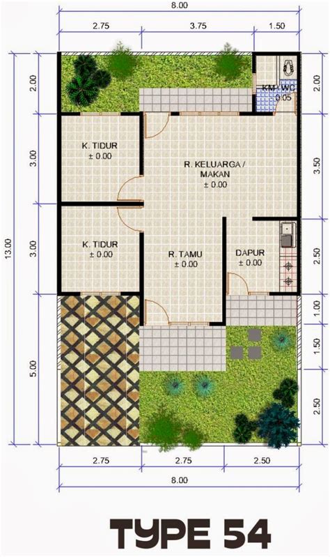 Konsep desain rumah minimalis tipe 54 dengan 1 lantai sangat pas bagi keluarga dengan anggota yang tidak terlalu banyak, terlebih bagi anda yang baru berumah tangga. Denah Rumah Minimalis 1 Lantai Type 54 | Desain Rumah ...