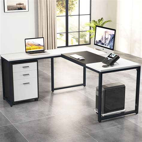 Buy Tribesigns 63 Inch Large L Shaped Computer Desk With File Cabinet