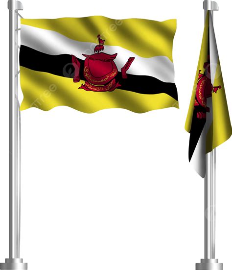 Gambar Bendera Brunei Melambai Kuning Dengan Pepenjuru Diagonal Negara