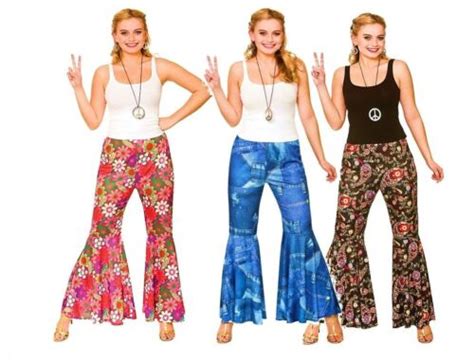 Ladies Hippie Flares Bell Bottom Pants 60s Flared Trousers Hippy Funky