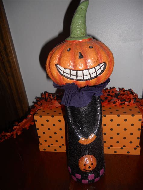 Pumpkin Figure With Pumpkin 13 Tall Plaster Type Material With