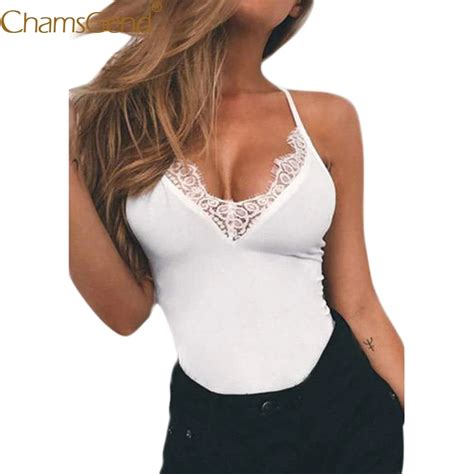 chamsgend newly design women sexy v neck lace tight camis solid sleeveless crisscorss intimate