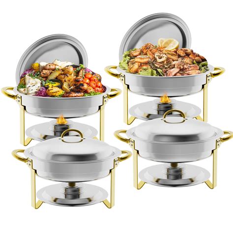 Halamine Chafing Dish Buffet Set 4 Pack Round Chafers And Buffet Warmers Sets Roll Top Chafer