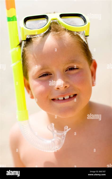 Portrait Of A Boy Wearing Snorkel Stock Photo Alamy
