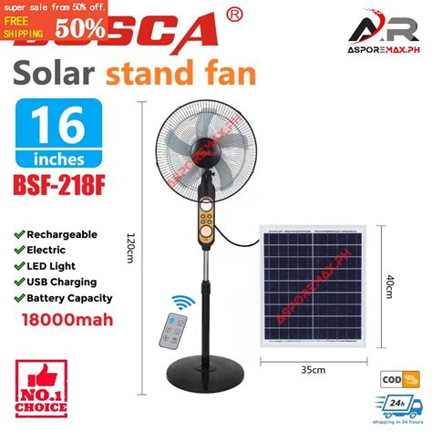 Bosca Solar Stand Fan 16 Inches With 5 Blades3 Speeds Solar Electric