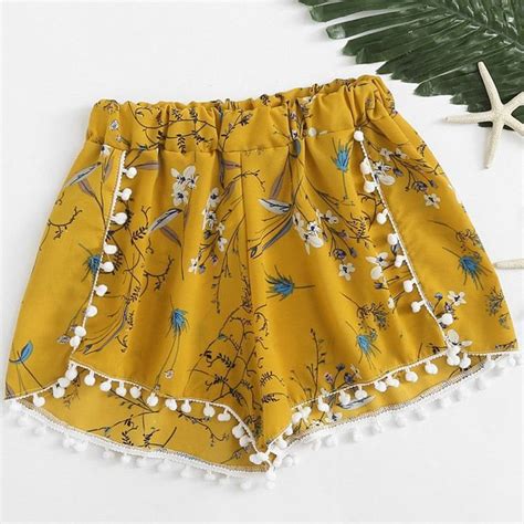 Fashion Lace Printing Mid Waist Loose Boho Bohemian Shorts