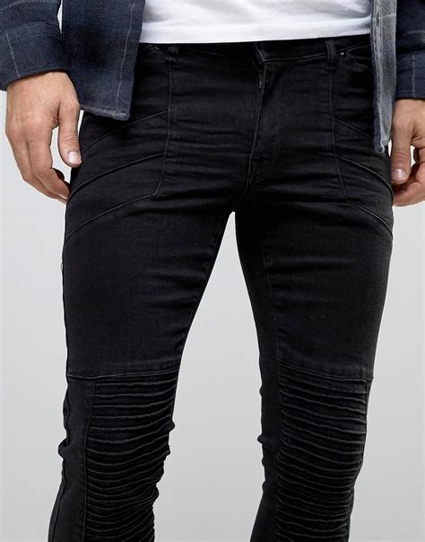 Lyst Asos Extreme Super Skinny Jeans With Biker Details In Black In Black For Men