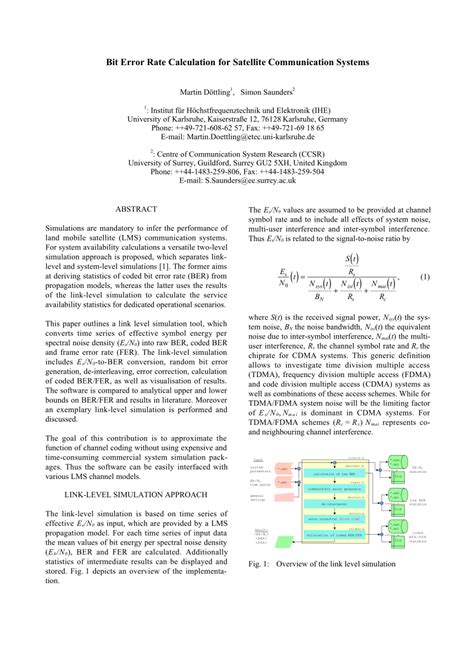 However, if the channel and data sources are considered simple models, ber can be found analytically using mathematical formulas. (PDF) Bit Error Rate Calculation for Satellite ...