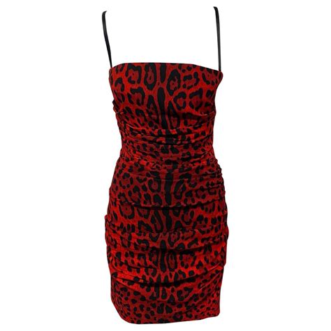 Dolce And Gabbana Leopard Print Ruched Dress In Red Silk Ref 530031 Joli Closet