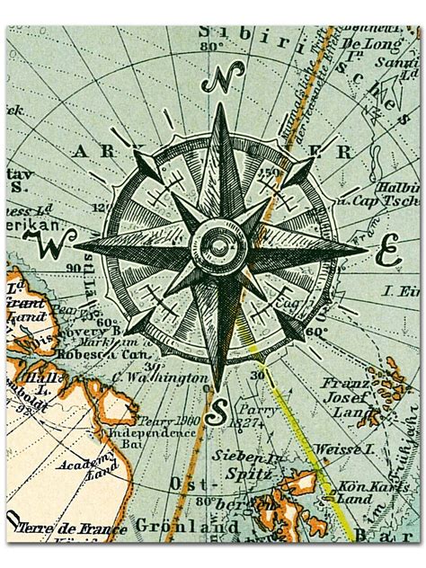 Nautical Map Compass Print Compass On Arctic Map Poster Map Compass
