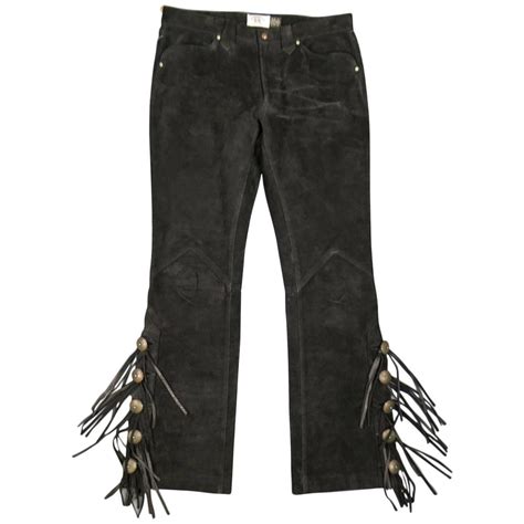 Rrl By Ralph Lauren Size 35 Black Suede Western Fringe Applique Pants