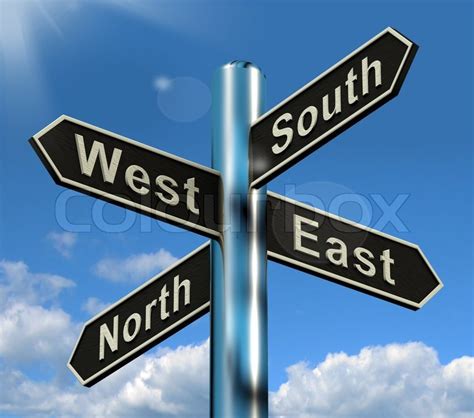 North East South West Signpost Showing Travel Or Direction Stock
