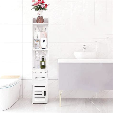 Buy Wood Plastic Bathroom Cabinet Free Standing Corner Storage Shelf