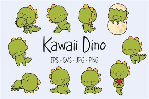 Kawaii Dino Set Cute Cartoon Dinosaur Graphic By Artvarstudio