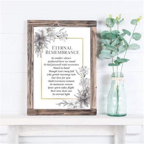 Eternal Remembrance, Printable Grief Quote, Funeral Poem Sign