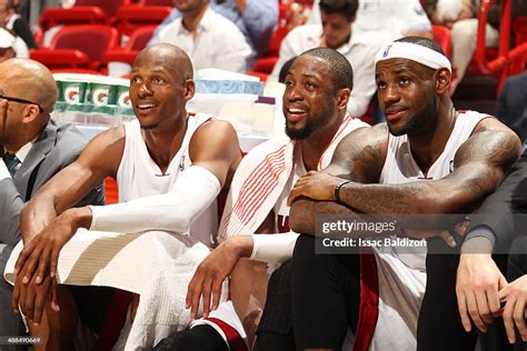 ray allen dwyane wade and lebron james of the miami heat look on news photo getty images
